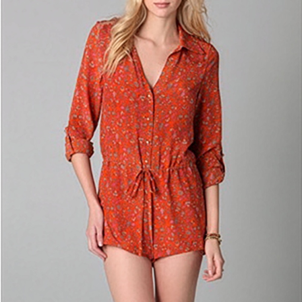 Dallin chase orange floral button up silk romper